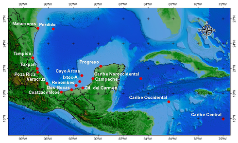 Figura 33. Mapa con los sitios donde se cuenta con meteogramas.