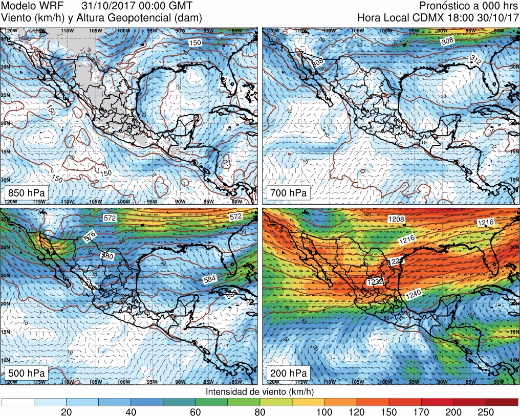 Figura 19. Viento y Altura geopotencial en 500 hPa.