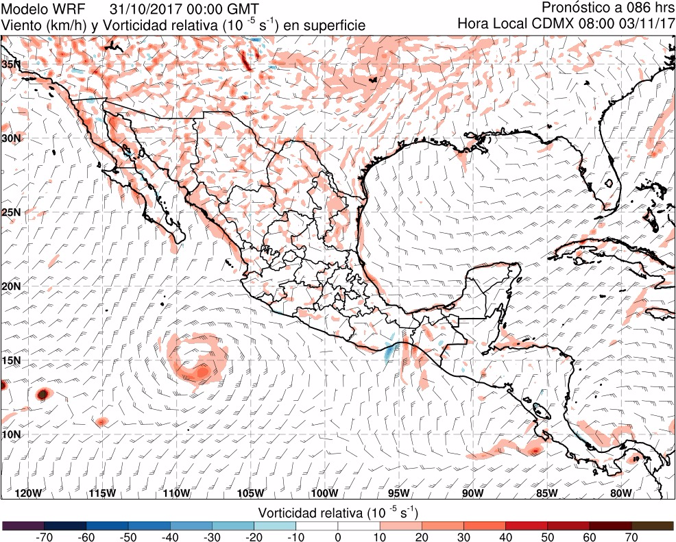 Figura 24.  Vorticidad relativa y viento en 500 hPa.