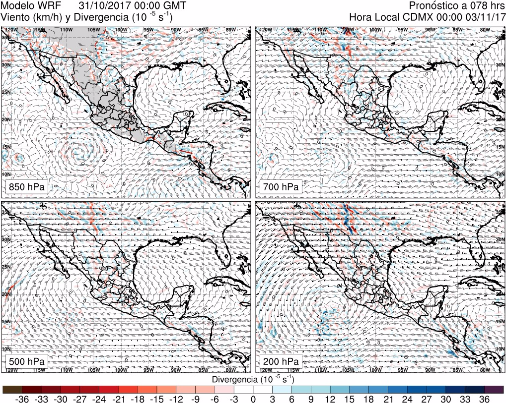 Figura 29.Divergencia y viento en 850 hPa.